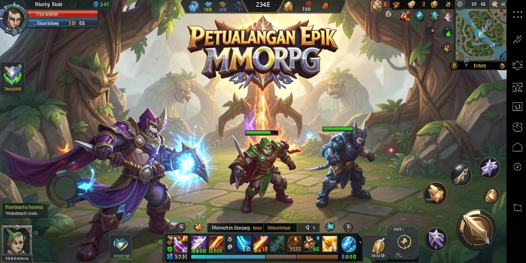 Menampilkan gameplay seru dan fitur menarik di dunia MMORPG 234E.
