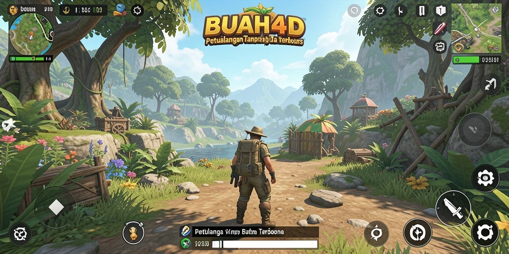 Screenshot gameplay BUAH4D yang menampilkan eksplorasi dunia terbuka.