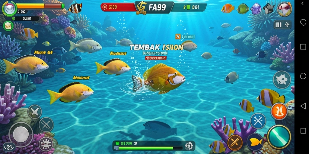 Tampilan gameplay FA99 yang menarik saat menembak ikan di lautan.