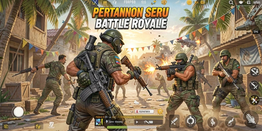 Screenshot gameplay seru di FBRP88, menampilkan aksi pertempuran Battle Royale.
