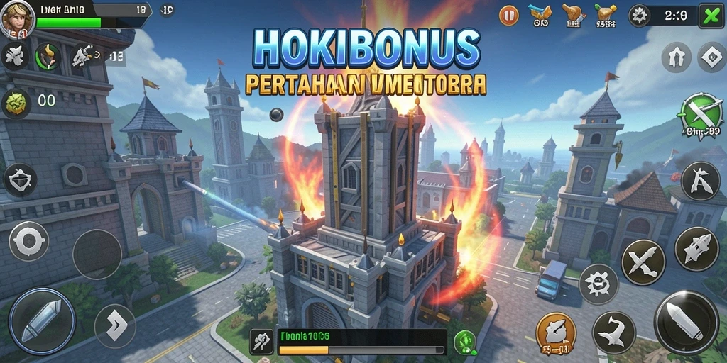 Tampilan gameplay Tower Defense yang seru dan penuh strategi di HOKIBONUS.