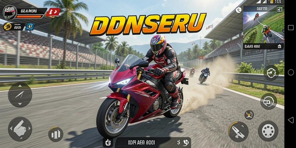 Screenshot menampilkan balapan motor yang seru dalam IDNSERU.