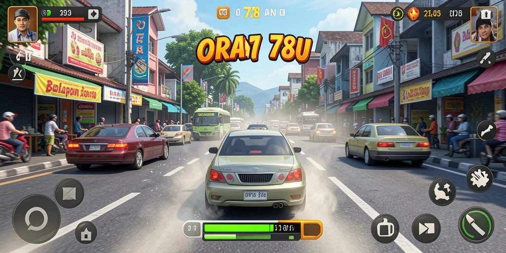 Screenshot ORA78 menunjukkan aksi balap yang mendebarkan.