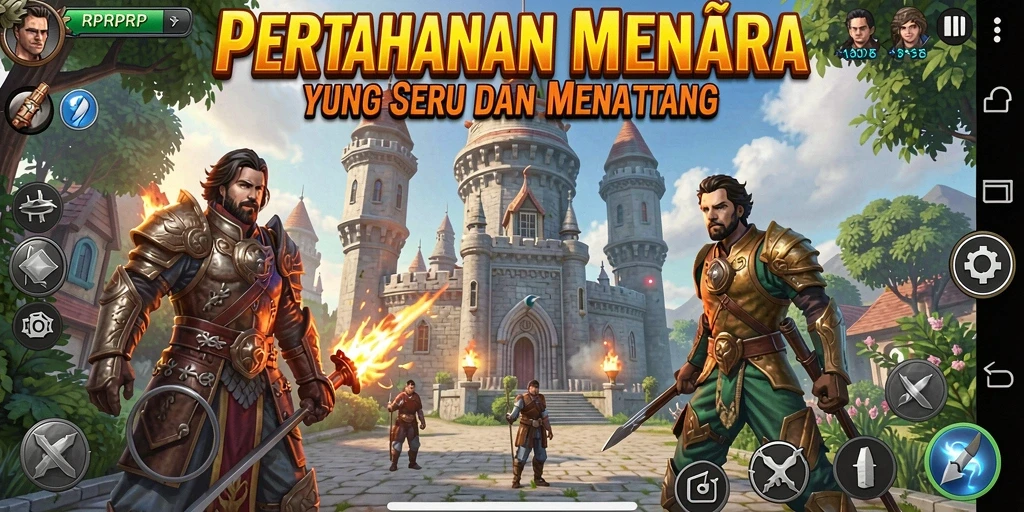 Tampilan menara dan musuh dalam gameplay RPRPRP yang mendebarkan.
