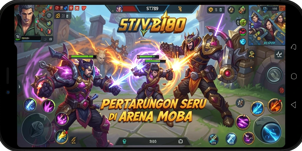 Screenshot menunjukkan aksi seru dalam game MOBA ST789.